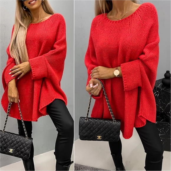 Aspen Batwing Knit Sweater - Red - Picture 1 of 6